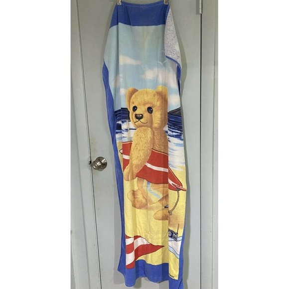 Vintage Beach Towel Surfing Teddy Bear Hiltex Lee MaCleod 28 x 56 - Picture 1 of 7